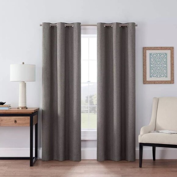 Eclipse Windsor Blackout Smoke Gray Single Grommet Curtain Panel 42" x 63" - Picture 1 of 9